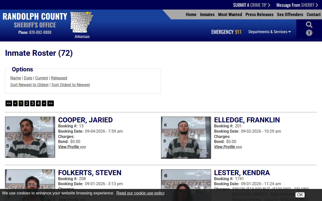 Official Randolph County current inmate roster screen