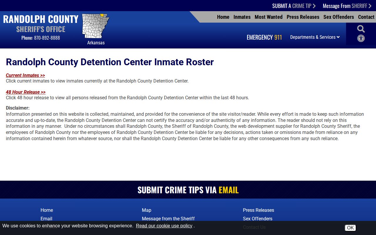 Randolph County Sheriff roster chooser for current inmates and 48 hour releases