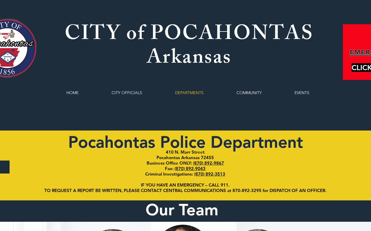 Official Pocahontas Police Department webpage with city police contact information