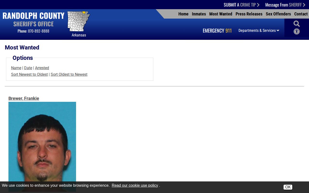 Randolph County Sheriff official Most Wanted page