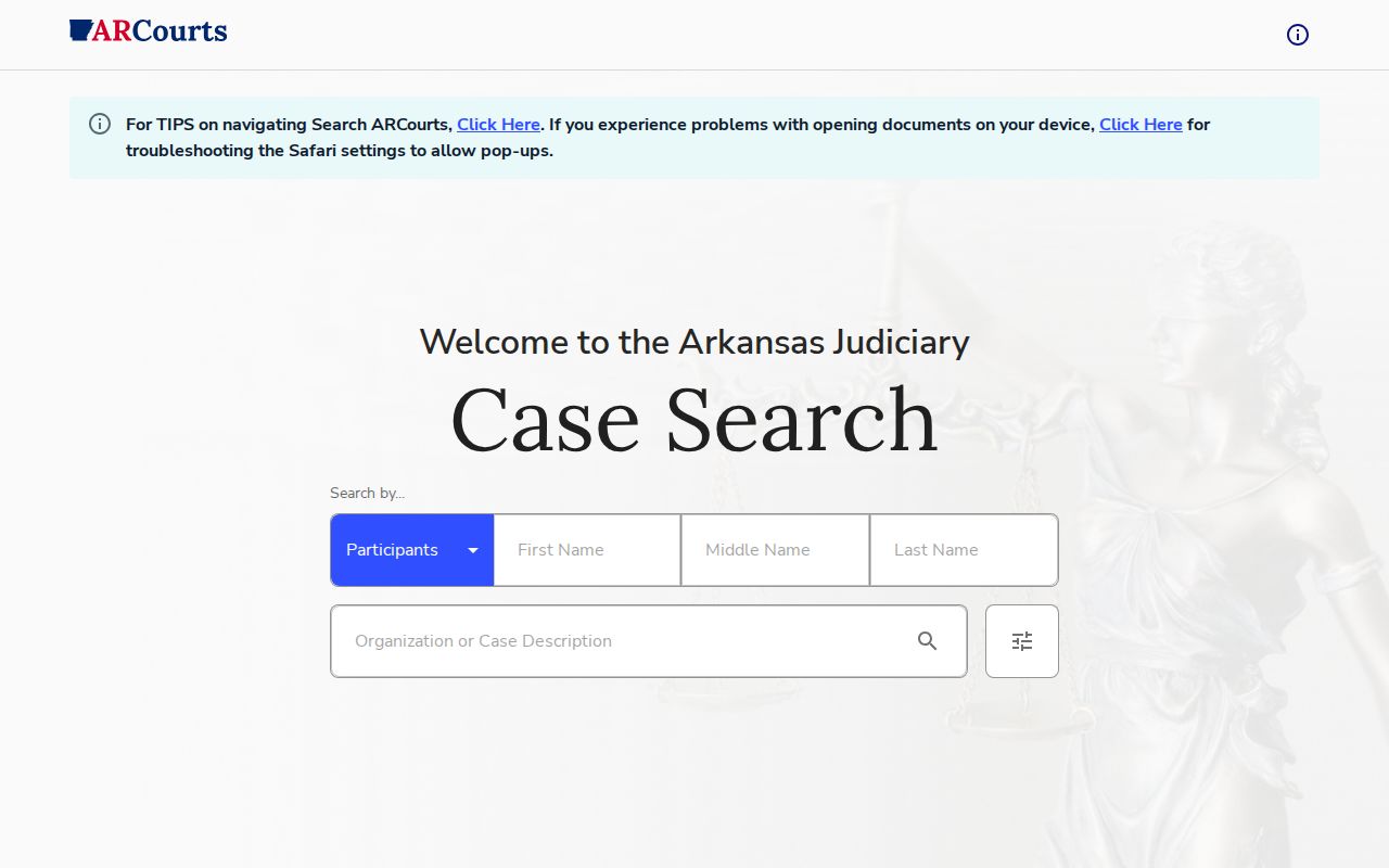 Arkansas Judiciary Search ARCourts public case lookup